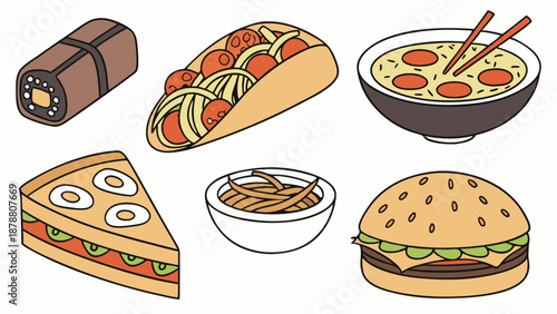 Delicious Fast Food Icons Set for Restaurant Menus Website Design Takeout Promotion Graphics