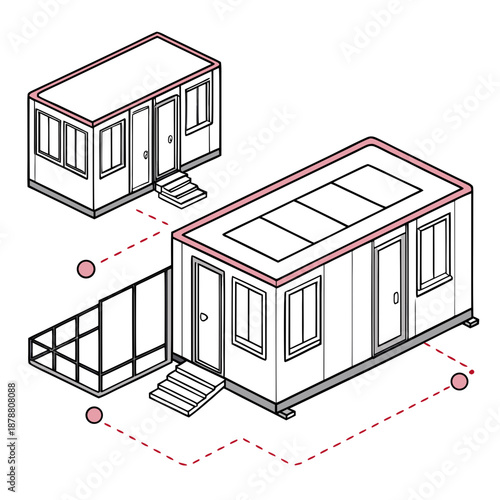 Mobile Modular Housing Pods Connected by Joints, Modern Futuristic Prefabricated Living Units Vector Illustration