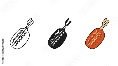 Three corn on the cob illustrations in black white and orange on a white background varying line art styles