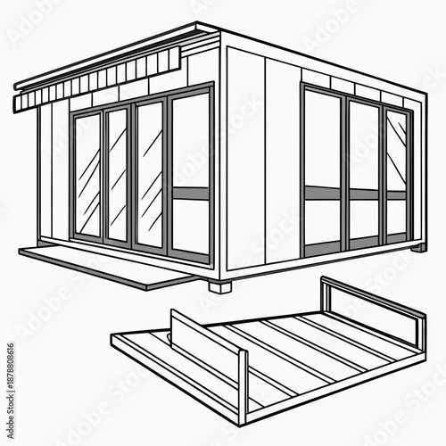 Transformable Modular Architecture with Sliding Sections, Innovative Expandable Building Design for Dynamic Workspace Needs