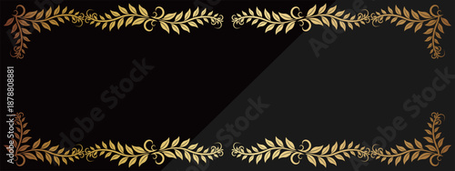 高級感のある葉っぱのバナー背景　ブラック＆ゴールド