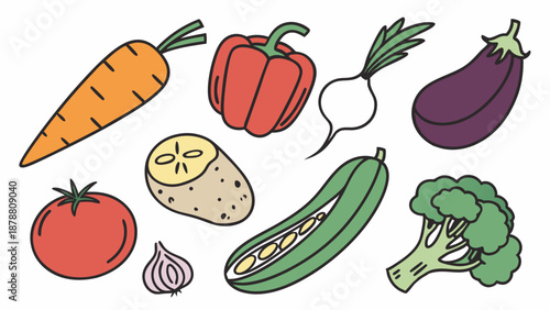 Vibrant Hand Drawn Vegetable Collection for Healthy Eating Recipes Food Blog Design Summer Produce Icons