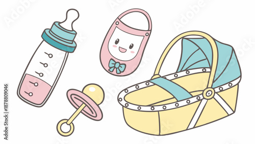 Cute Baby Shower Essentials Flat Lay for Nursery Design Web Banners and Newborn Product Promotion