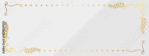 高級感のある葉っぱのバナー背景　ホワイト＆ゴールド