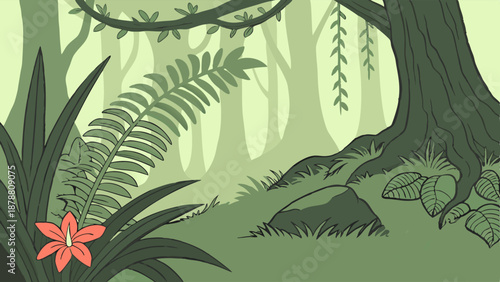 Lush Jungle Forest Background for Travel Adventure Game Design Peaceful Nature Scene for Website Banner