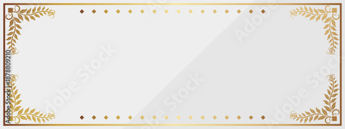 高級感のある葉っぱのバナー背景　ホワイト＆ゴールド
