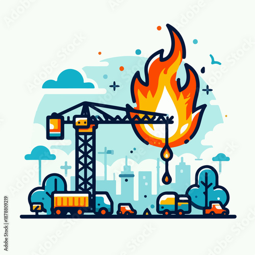 Construction crane cartoon illustration
