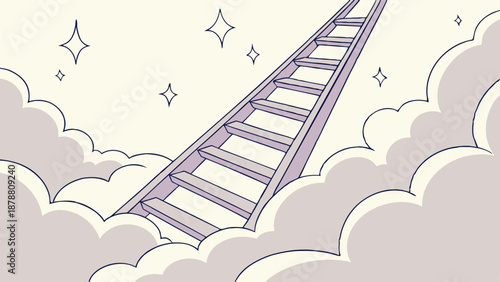 Ascending Ladder To Heaven Clouds Success Journey Spiritual Growth Achievement Goal Setting Sky Illustration