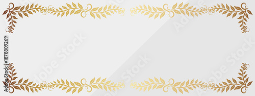 高級感のある葉っぱのバナー背景　ホワイト＆ゴールド