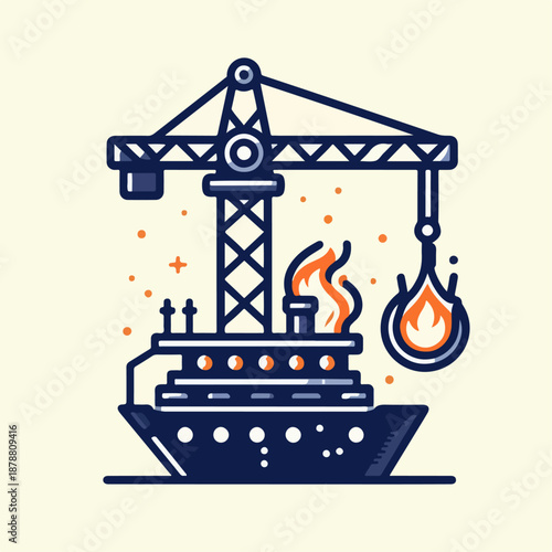 Cartoon illustration of heavy equipment construction crane