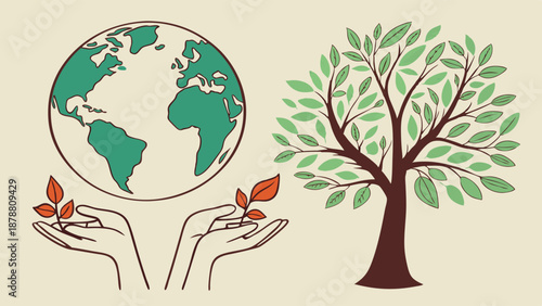 Hands Nurturing Earth Seedlings Beside Lush Tree for Ecology, Sustainability, and Environmental Protection Web Design Projects