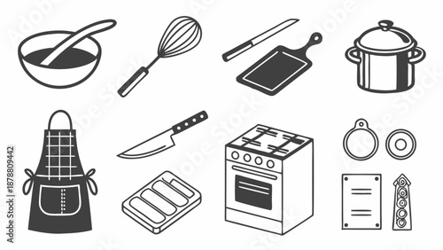 Kitchen Utensils and Cooking Equipment Icons Set for Recipe Websites Restaurant Menus Food Blogs Design Projects