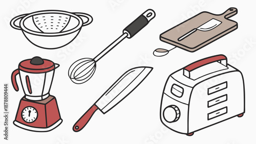 Kitchen Appliance and Utensil Set for Cooking Blog Design Recipe Website Food Prep Graphics