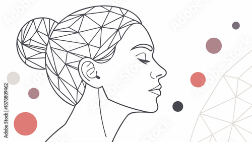 Minimalist Line Art Woman Profile with Geometric Hair for Wellness Beauty Tech Branding Design