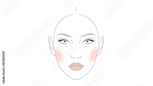 Face outline with makeup details on eyes cheeks and lips