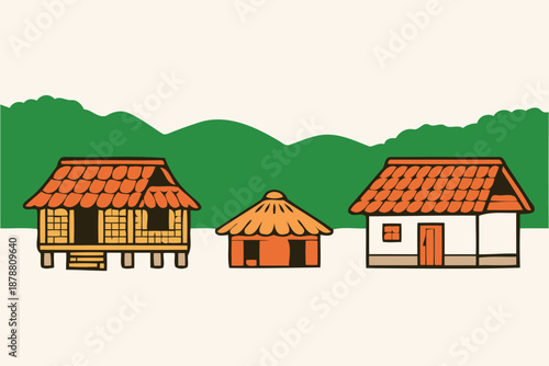 collection of traditional village houses and huts
