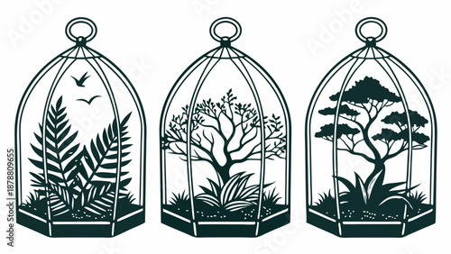 Terrarium Garden Icons Set Lush Botanical Ecosystems for Home Decor Web Design Print Projects