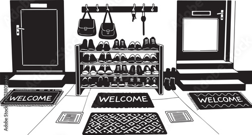 Welcome to a cozy home entrance with shoe rack