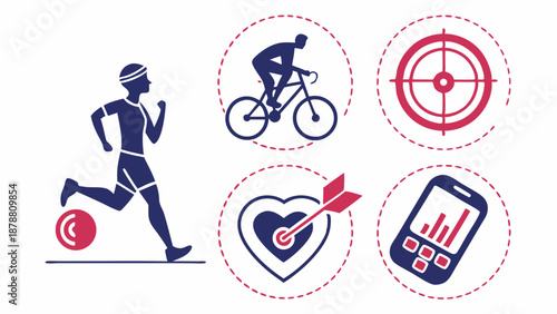 Triathlon Training Icons Runner Cyclist Target Heart Rate Tracking for Fitness App Web Design Promotion