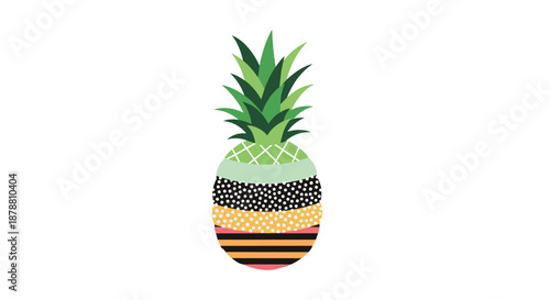 Creative pineapple illustration uses various textures and patterns in colorful segments for a unique modern fruit art design.