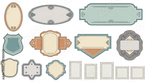 A collection of ornate frames and decorative elements arranged in a grid pattern on a plain background