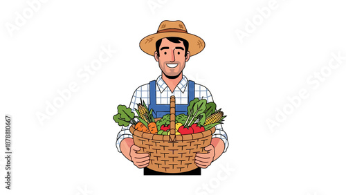 Farmer holding a basket of fresh vegetables