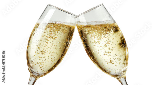 two glasses of champagne on white background 