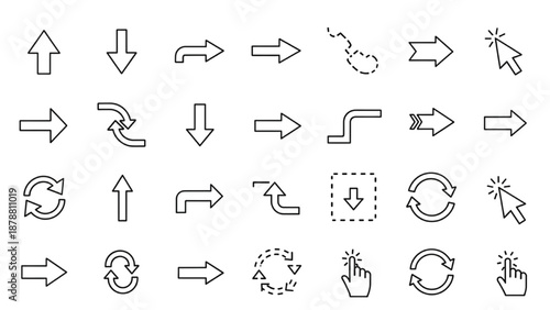 Collection of Various Arrows and Icons Illustrating Directions and Actions