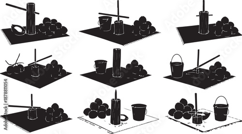 Black and white still life with various objects arranged