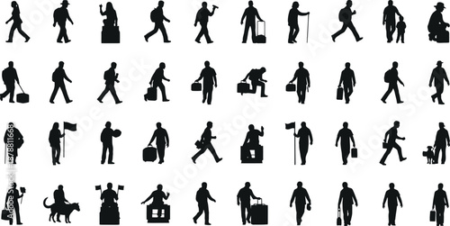 Collection of diverse human silhouettes engaged in various activities