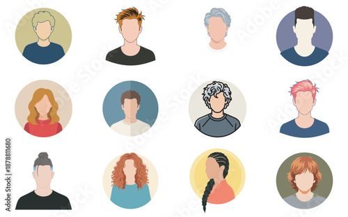 Illustrations of diverse avatar faces with various hairstyles and expressions