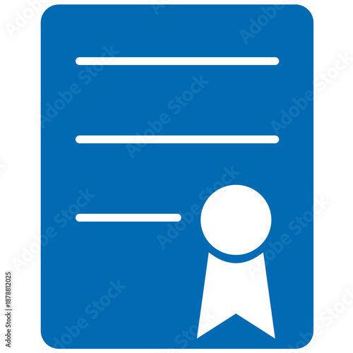 Professional achievement award icon, document with medal symbol for education, business certification, or legal contract, flat style