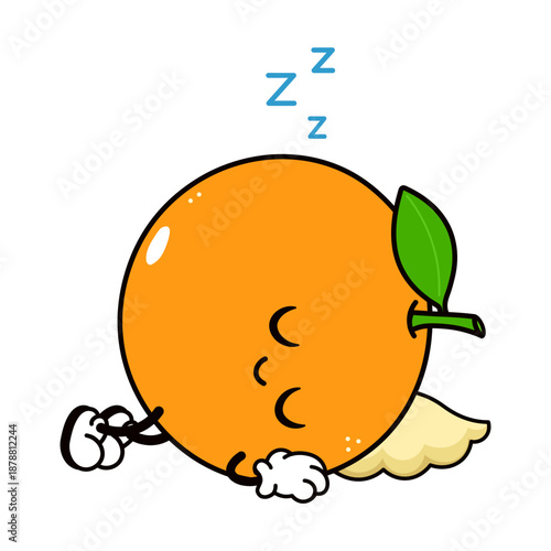 Cute orange fruit character peacefully sleeping on a pillow
