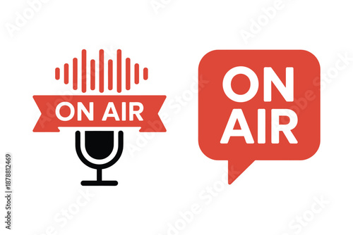 Live On Air illustration featuring microphone and sound wave icons, broadcasting and podcasting concept