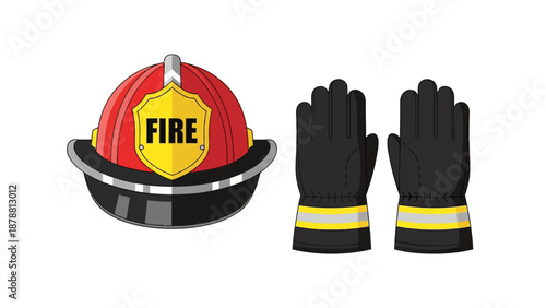 Firefighter helmet and gloves