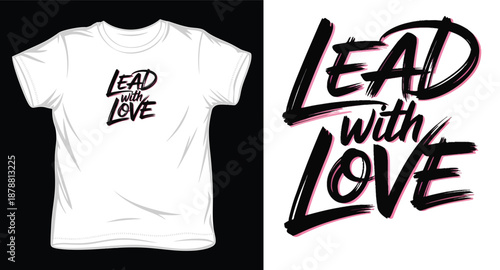 Brush stroke typography lead with love slogan with pink accent on white background