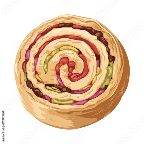 Swirled pastry with sweet fillings isolated on white background, Vector, illustration