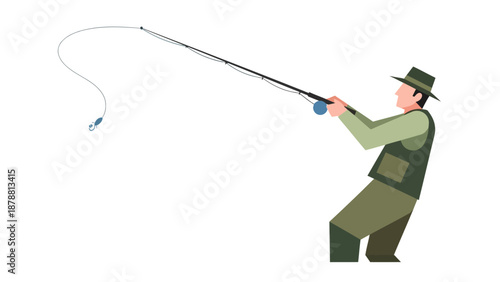 Fisherman reeling in a fishing line with a lure