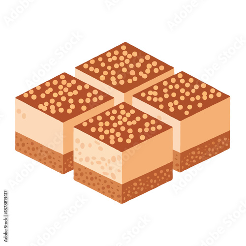 Layered chocolate dessert squares isolated on white background, Vector, illustration