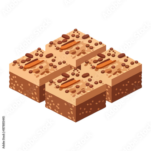 Delicious chocolate fudge squares isolated on white background, Vector, illustration