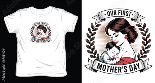 Mother and baby loving portrait illustration for mothers day t shirt design
