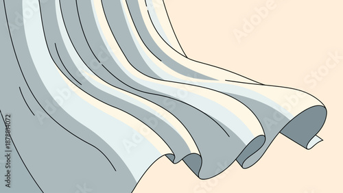 Flowing fabric with alternating light and dark grey shades and black lines