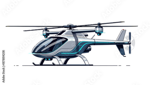 Futuristic helicopter with sleek lines and neon accents