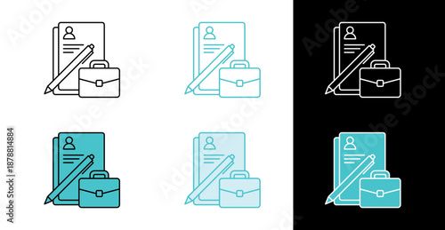 Resume document with pen and briefcase icon for job application templates in line and fill style