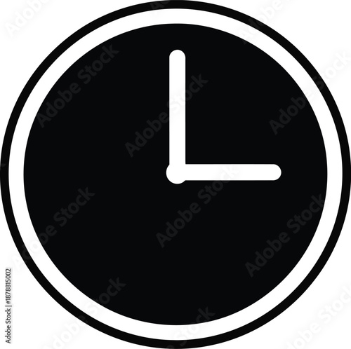 Minimalist black round clock with no markings, only hour and minute hands pointing to 3 o'clock position
