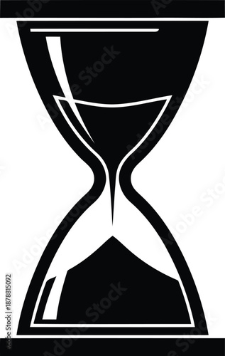 Detailed vector graphic showing an antique hourglass icon nearing completion with most sand settled in bottom bulb chamber