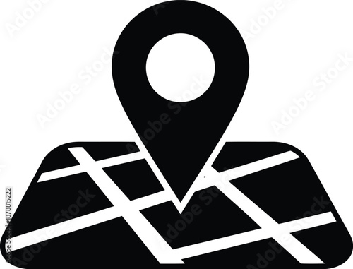 Map pin on a map indicating location search for navigation or placefinding service