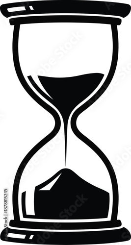 Hourglass time clock icon vector illustration isolated on transparent background black silhouette sandglass for countdown measurement logo