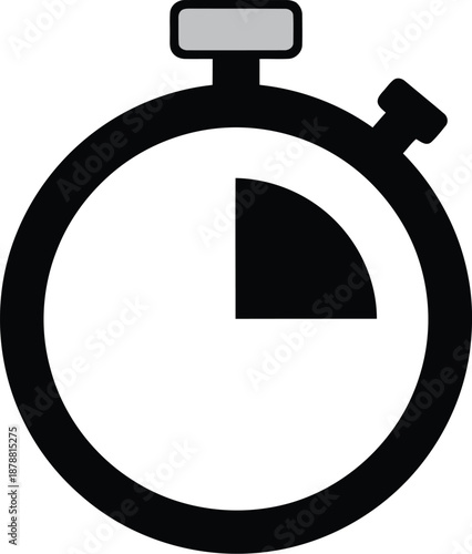 Stopwatch icon showing elapsed time with quarter section filled in isolated on transparent background for quick start