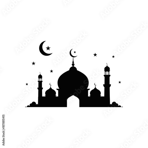 Eid mosque minimal vector silhouette illustration with white background
